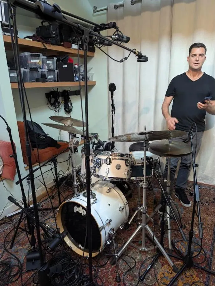 Fault Line Trio drums tracking at the Hummingbird Hut, Oakland, CA