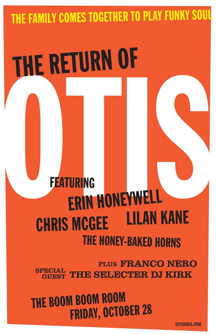 Orange-red poster with giant white OTIS lettering: The Return of Otis, plus Franco Nero
